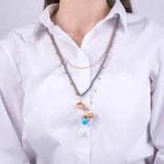 Collana in Metallo multifilo con cristalli e sonaglio pendente