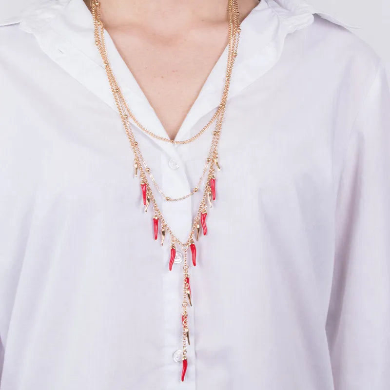 Collana in Metallo pendenti cornetti rossi AMONAPOLI - gioiello BySimon