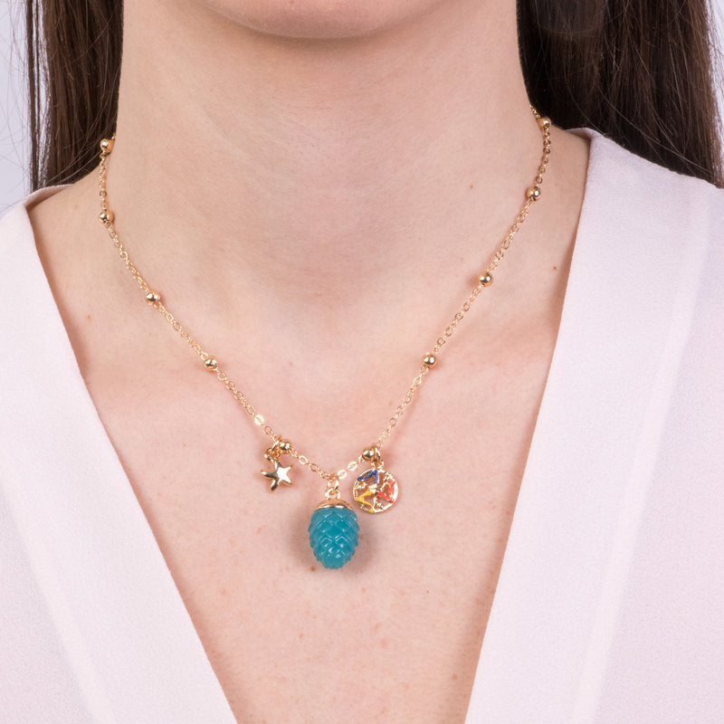 Collana in Metallo con pigna turchese portafortuna e trinacria SICILY - gioiello BySimon