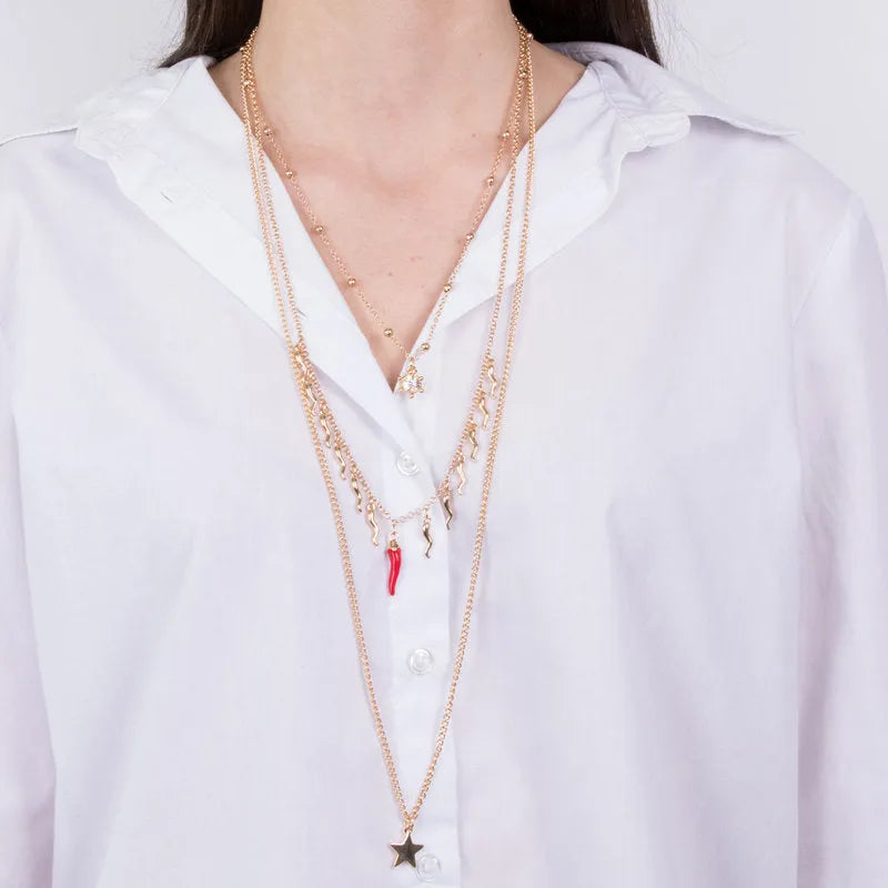 Collana in Metallo pendenti cornetti rossi e stella AMONAPOLI - gioiello BySimon