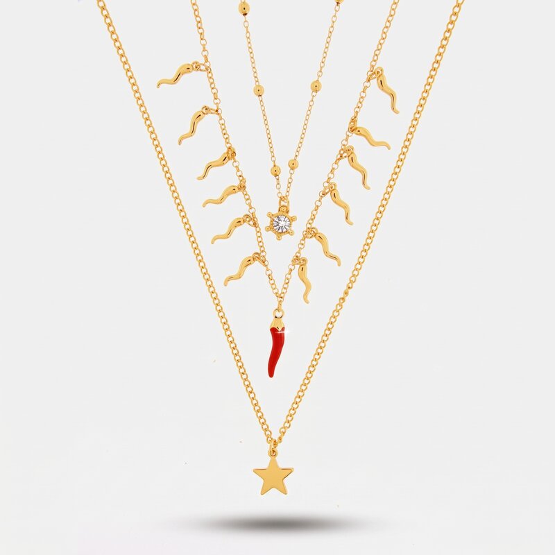Collana in Metallo pendenti  cornetti rossi e stella - BYSIMON gioielli