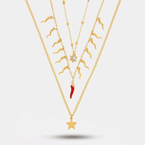 Collana in Metallo pendenti  cornetti rossi e stella - BYSIMON gioielli