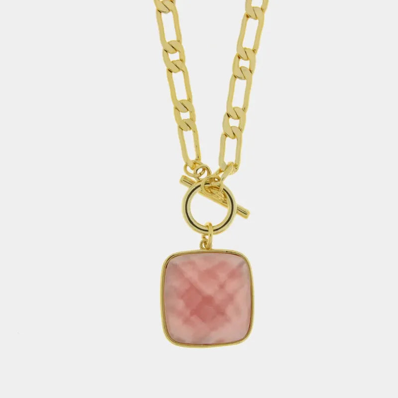 Collana in Metallo con pietra naturale rosa