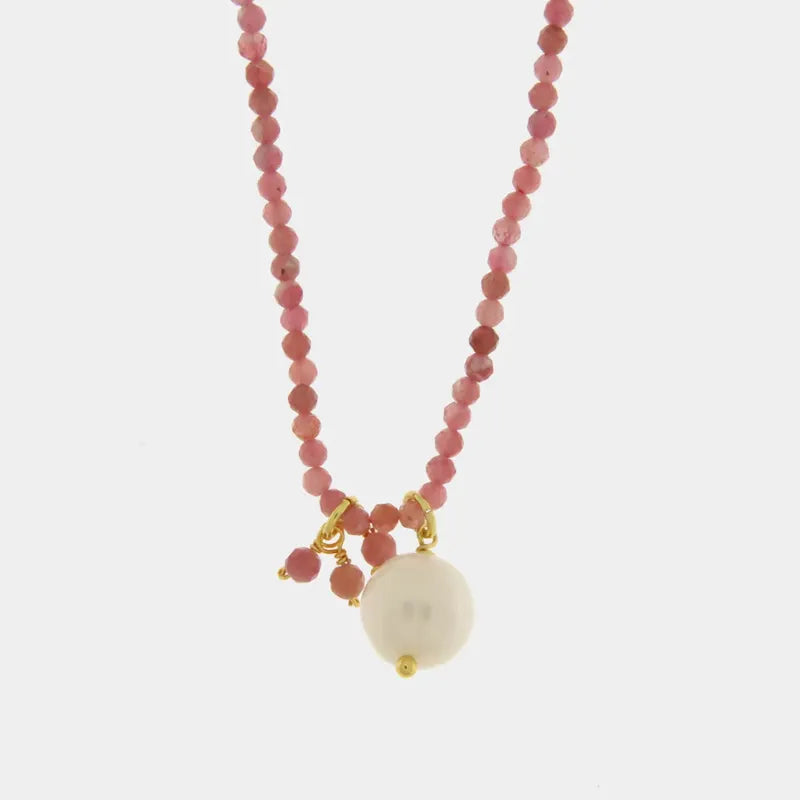 Collana in Metallo con pietre rosa e perla centrale
