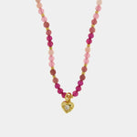Collana in Metallo con pietre rosa e piccolo cuore