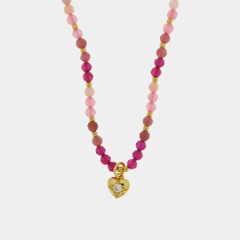 Collana in Metallo con pietre rosa e piccolo cuore