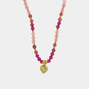 Collana in Metallo con pietre rosa e piccolo cuore