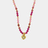 Collana in Metallo con pietre rosa e piccolo cuore