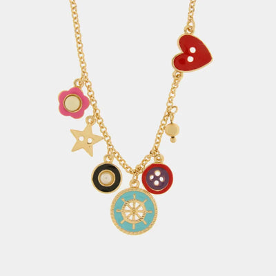Collana in Metallo con ciondolo timone e bottoni colorati