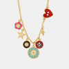 Collana in Metallo con ciondolo timone e bottoni colorati