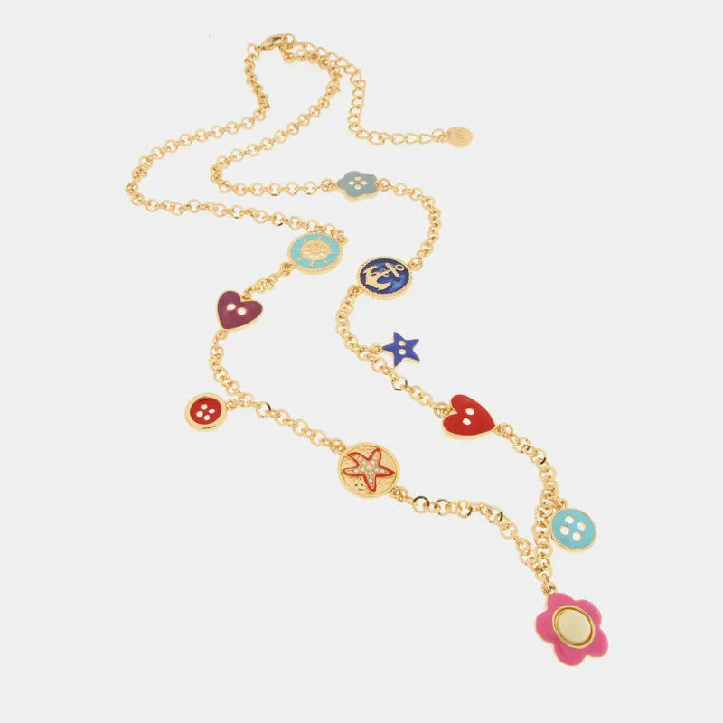 Collana in Metallo con ciondoli marini e bottoni colorati