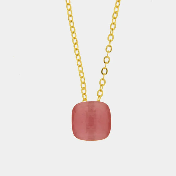 Collana in Metallo con cristallo quadrato rosa - BYSIMON gioielli