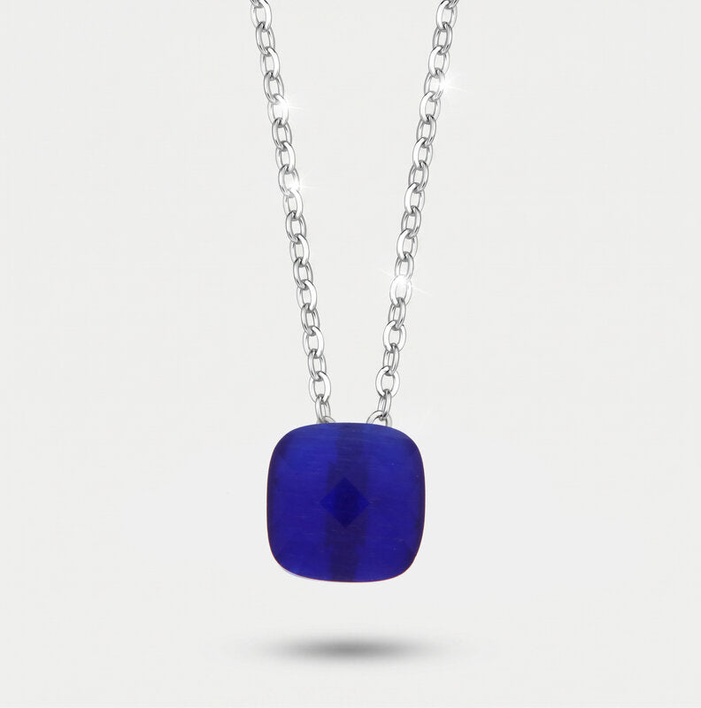 Collana in Metallo con cristallo quadrato blu - BYSIMON gioielli