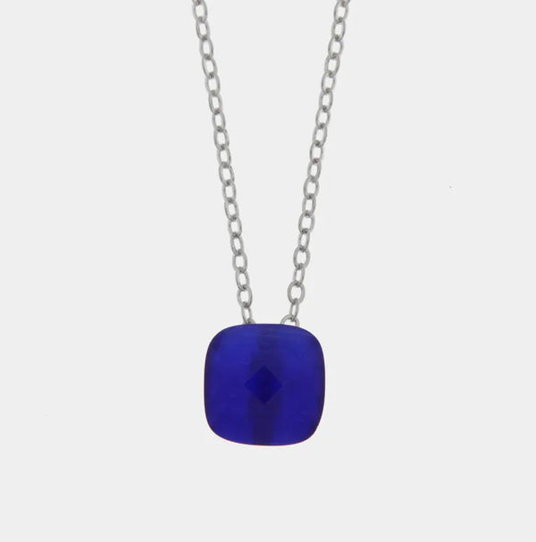 Collana in Metallo con cristallo quadrato blu - BYSIMON gioielli