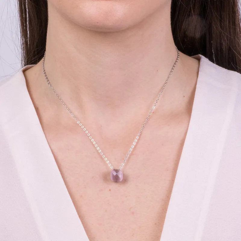 Collana in Metallo con cristallo quadrato rosa cipria - BYSIMON gioielli
