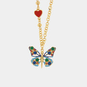 Collana in Metallo con farfalla multicolor e cuore rosso