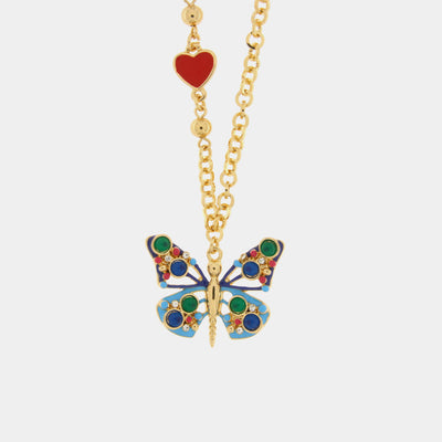 Collana in Metallo con farfalla multicolor e cuore rosso - BYSIMON gioielli