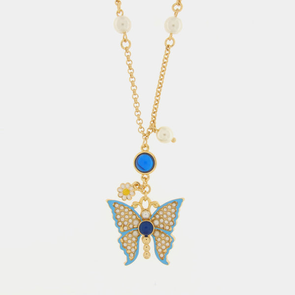 Collana in Metallo con farfalla turchese e perle - BYSIMON gioielli