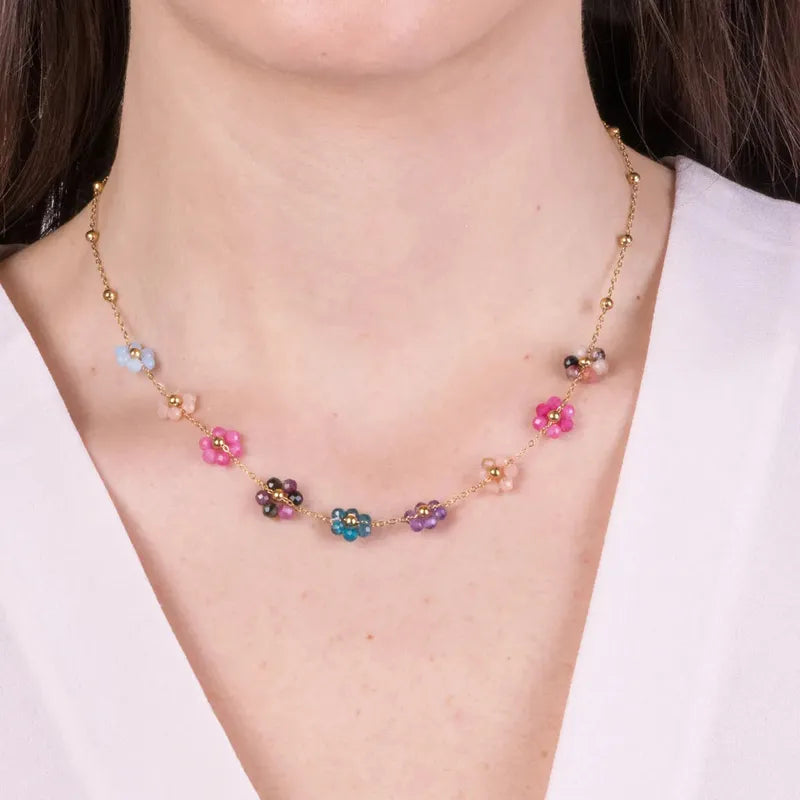 Collana in Metallo con fiori colorati