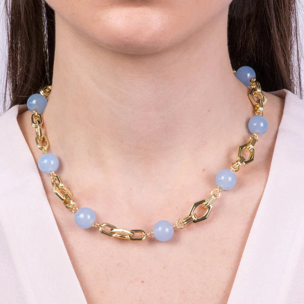 Collana in Metallo a catena con cristalli azzurri