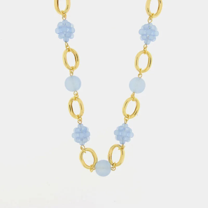 Collana in Metallo a catena con cristalli azzurri