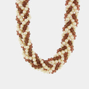 Collana in Metallo con perline bianche e marroni intrecciate