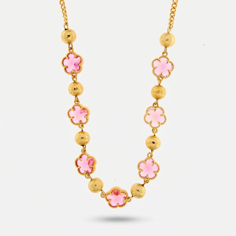 Collana in Metallo con fiori rosa - BYSIMON gioielli