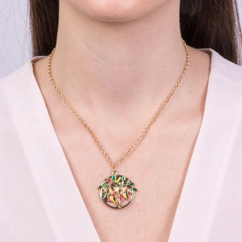 Collana in Metallo con albero e peperoncini