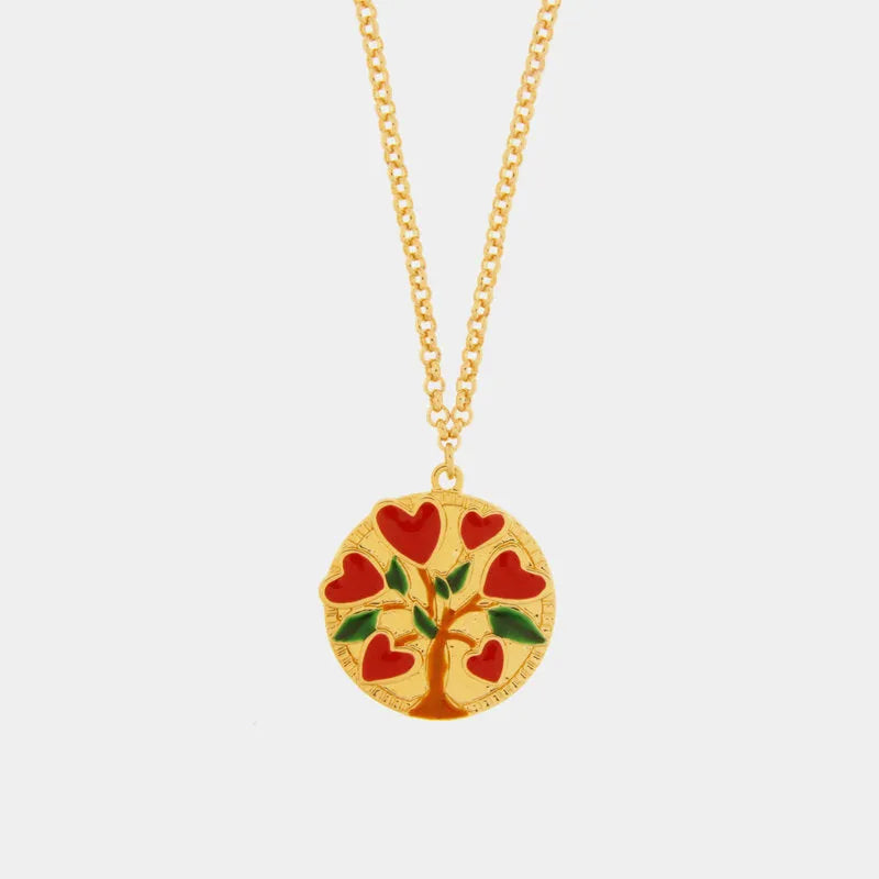 Collana in Metallo con albero e cuori rossi