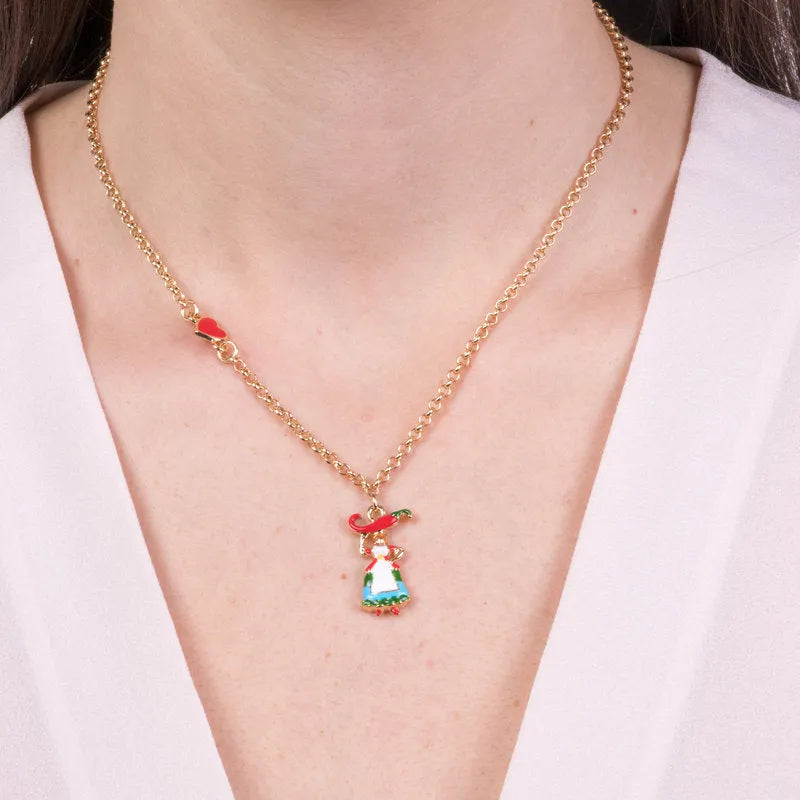 Collana in Metallo con donna, peperoncino e cuore rosso