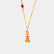 Collana in Metallo con donna e piccolo cuore rosso