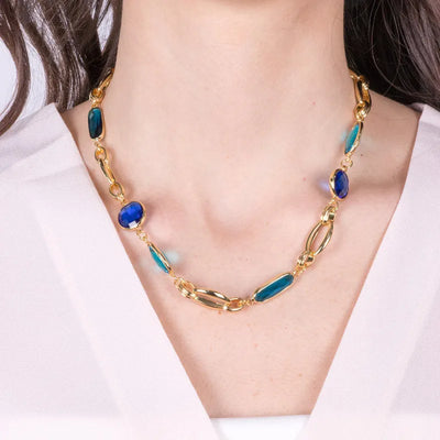 Collana in Metallo con cristalli blu - BYSIMON gioielli