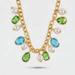 Collana in Metallo con cristalli blu e verdi e perle sintetiche - BYSIMON gioielli
