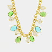 Collana in Metallo con cristalli blu e verdi e perle sintetiche