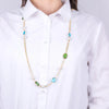 Collana in Metallo con cristalli blu e verdi e perle sintetiche - BYSIMON gioielli