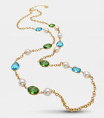Collana in Metallo con cristalli blu e verdi e perle sintetiche - BYSIMON gioielli