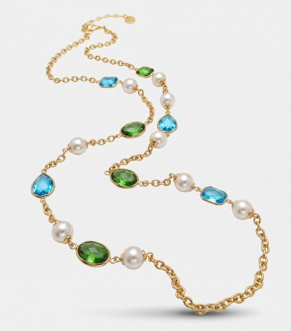 Collana in Metallo con cristalli blu e verdi e perle sintetiche - BYSIMON gioielli