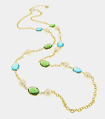 Collana in Metallo con cristalli blu e verdi e perle sintetiche - BYSIMON gioielli