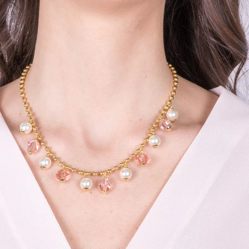 Collana in Metallo con cristalli e perle sintetiche
