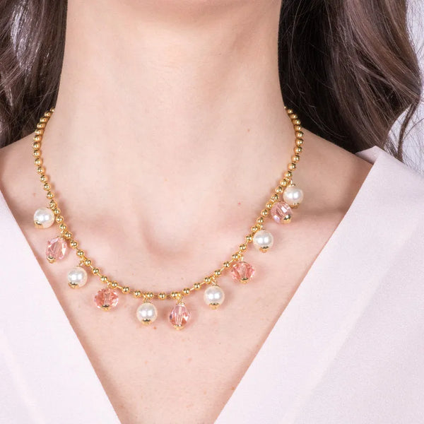 Collana in Metallo con cristalli e perle sintetiche - BYSIMON gioielli