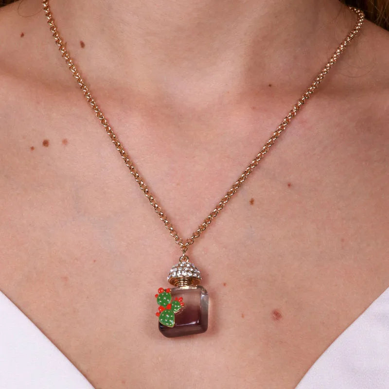 Collana in Metallo con bottiglina e cactus