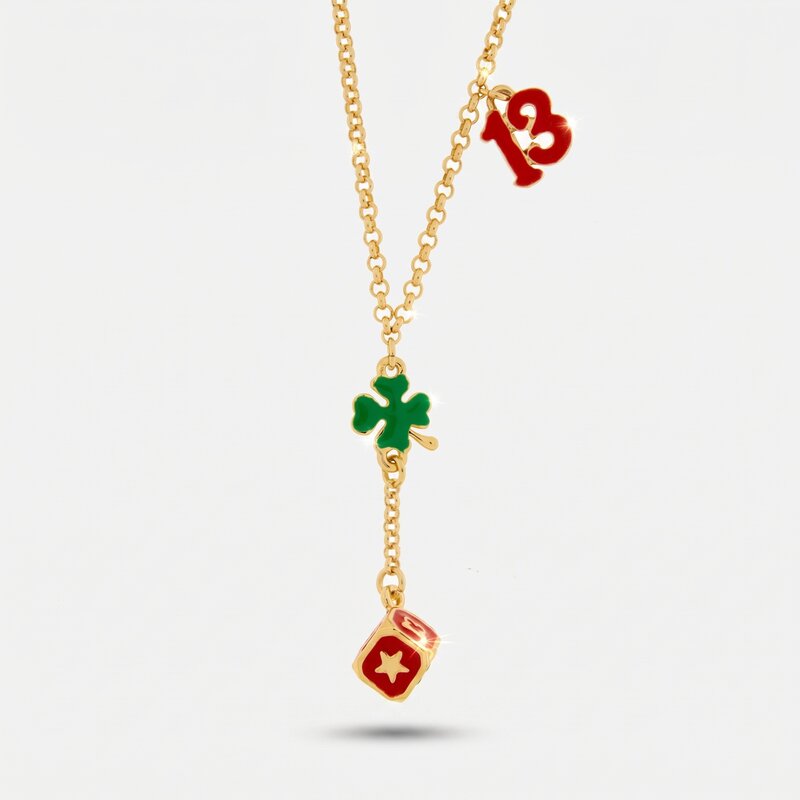 Collana in Metallo con 13, quadrifoglio e dado pendentge - BYSIMON gioielli