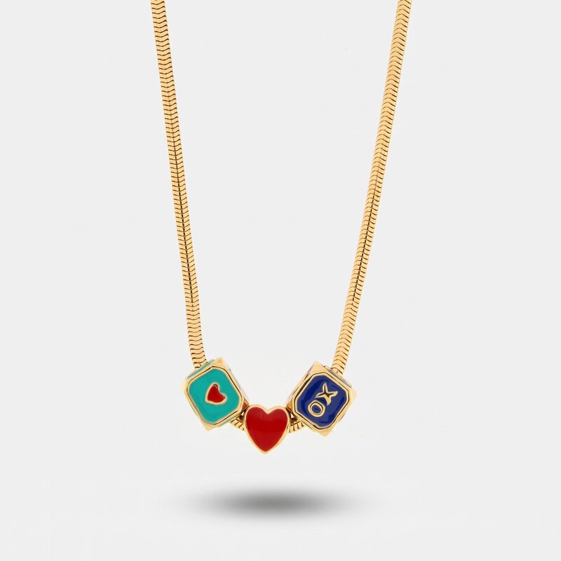 Collana in Metallo con cuore rosso e dadi - BYSIMON gioielli