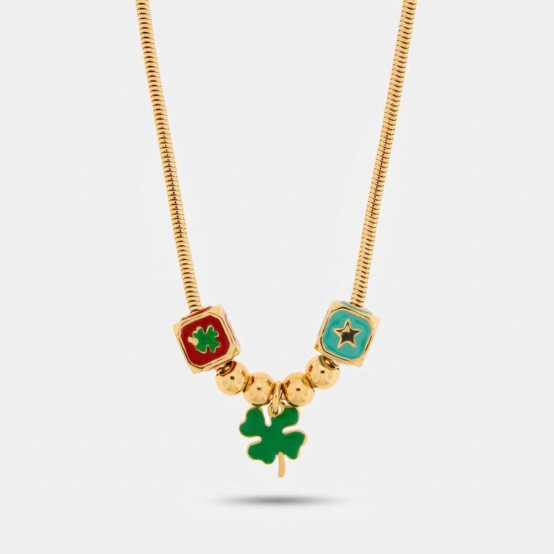 Collana in Metallo con quadrifoglio e dadi - BYSIMON gioielli