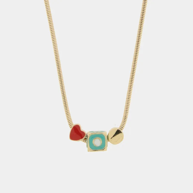 Collana in Metallo con dado turchese e cuore rosso