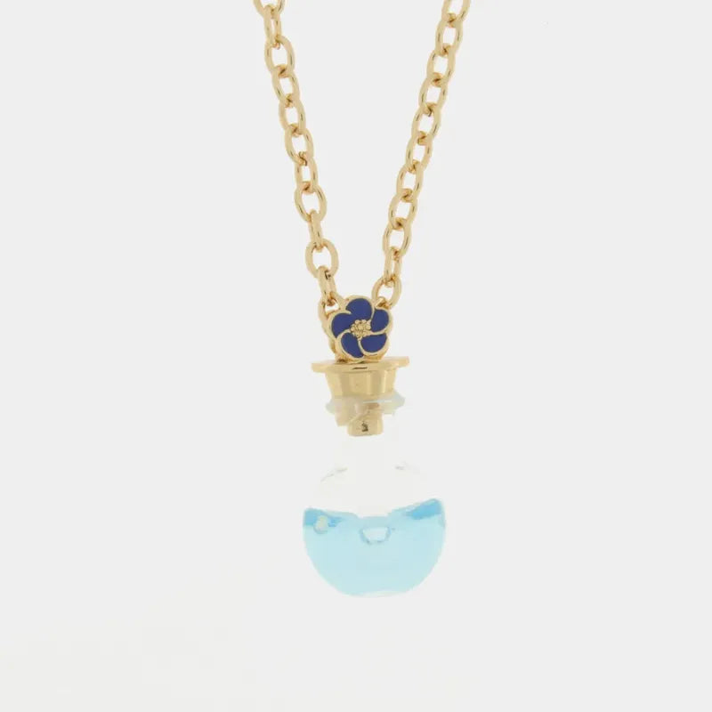 Collana in Metallo con bottiglina e fiore blu pendente