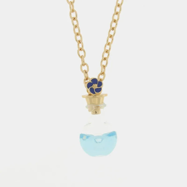 Collana in Metallo con bottiglina e fiore blu pendente