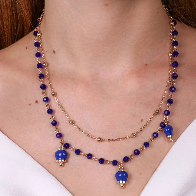 Collana in Metallo con campanelle blu multifilo - BYSIMON gioielli