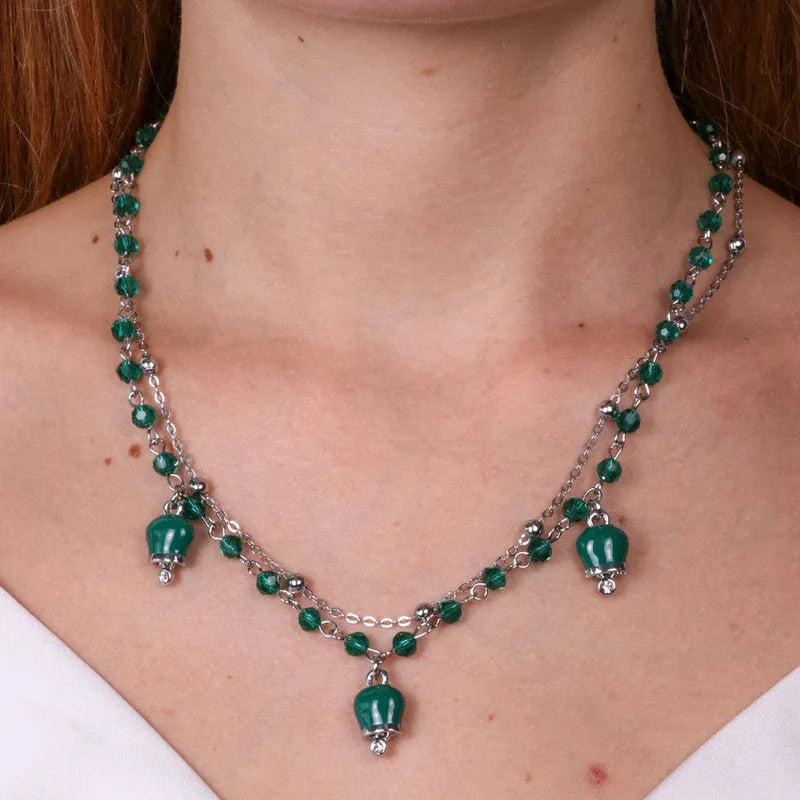 Collana in Metallo con campanelle verdi multifilo