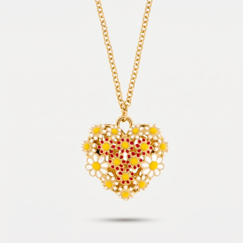 Collana in Metallo cuore impreziosito da fiori bianchi - BYSIMON gioielli
